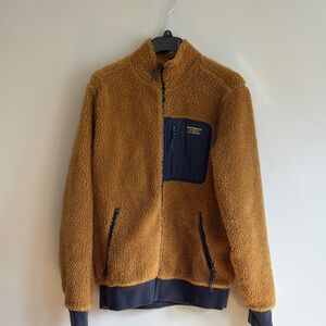 L.L. Bean Caramel Brown Sherpa Jacket with Navy Accents